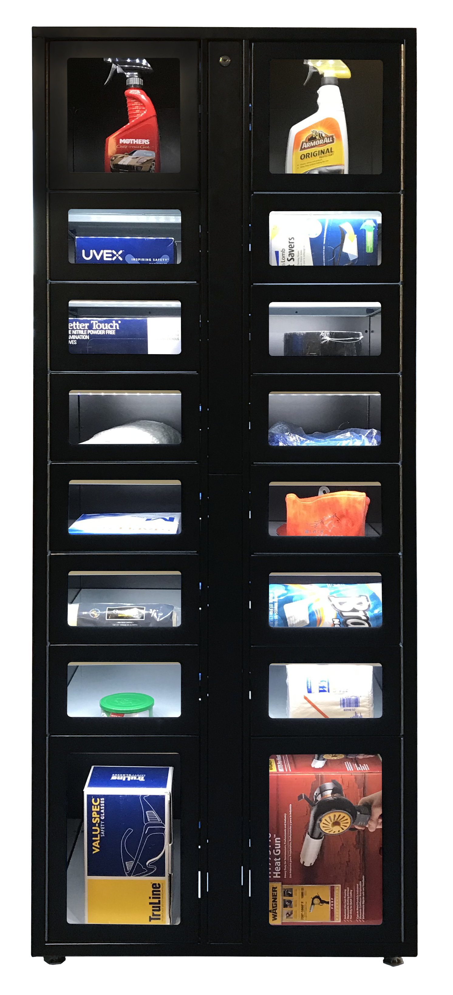 IQ16 front a large display case filled with lots of different items